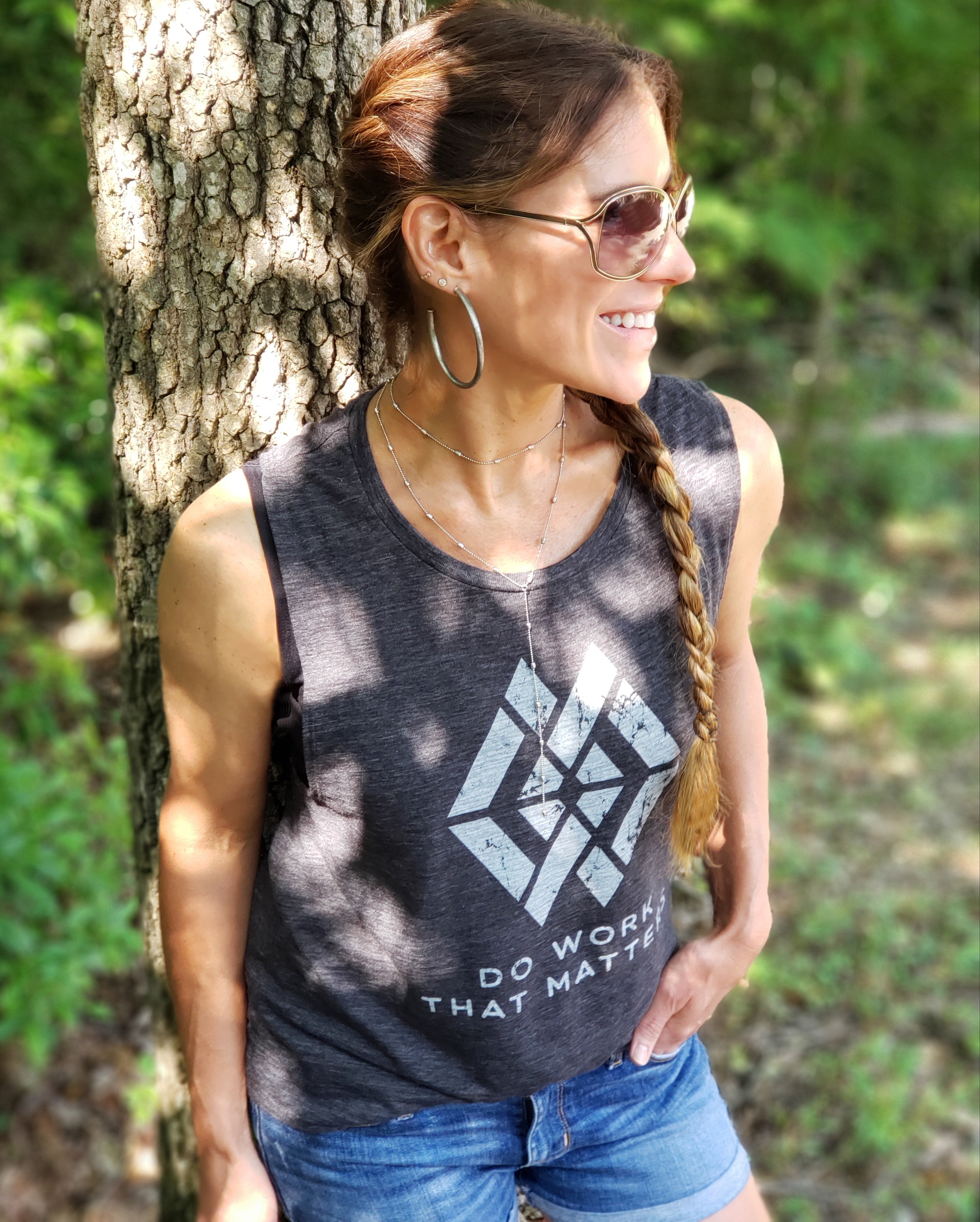 Ladies' DWTM Logo Flowy Scoop Muscle Tank - Do Work That Matters