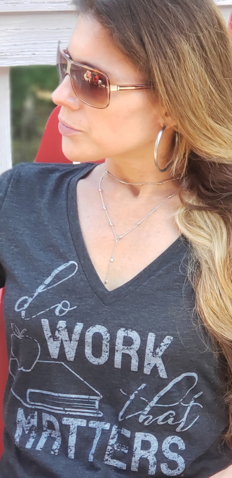 Teacher Ladies Deep V Neck Tee - Do Work That Matters