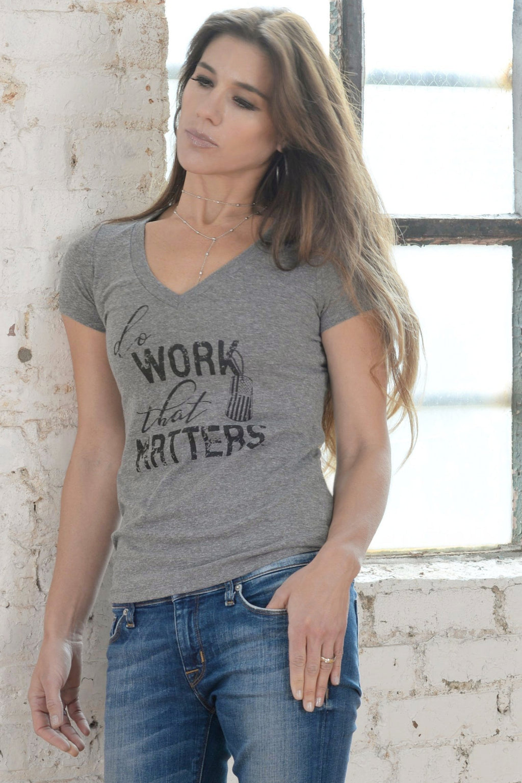 Military Inspired Ladies Deep V Neck Tees - Do Work That Matters